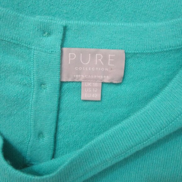 CASHMERE Knit Sweater Pullover Short Sleeve Oversized Boxy Teal Blue - Picture 3 of 8